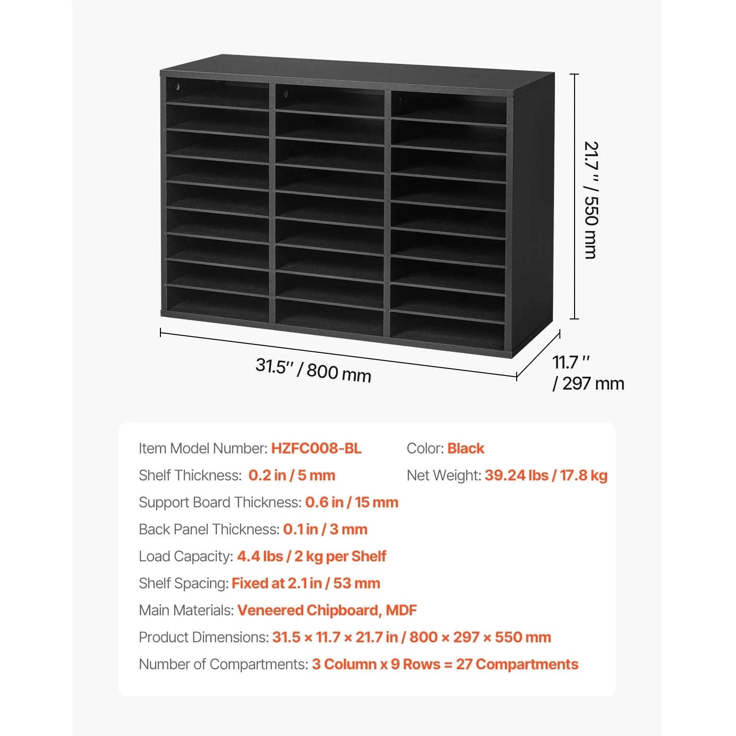 Wood Literature Organizer Mail Sorter for Office, Home, Classroom-36Squares Dark Brown / United States