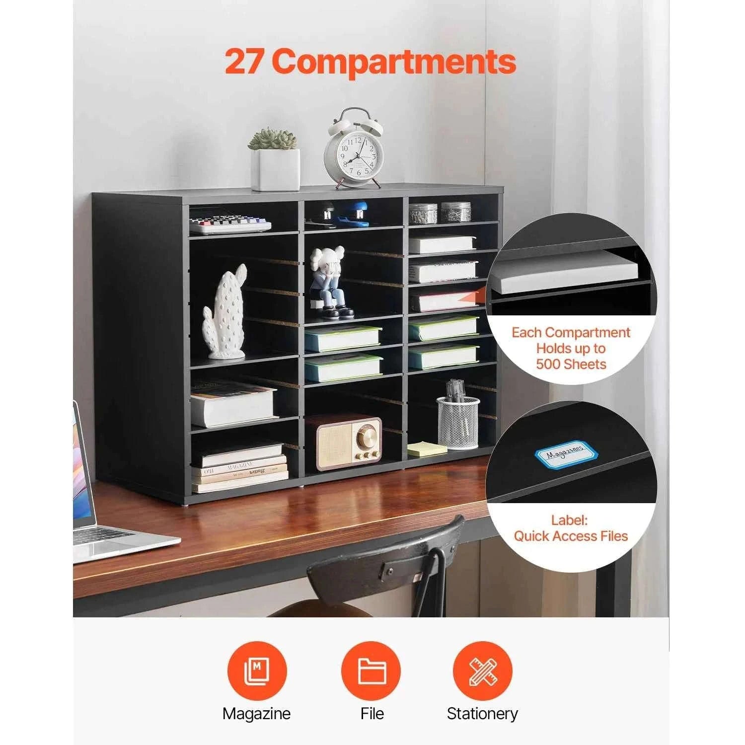 Wood Literature Organizer Mail Sorter for Office, Home, Classroom-36Squares Dark Brown / United States