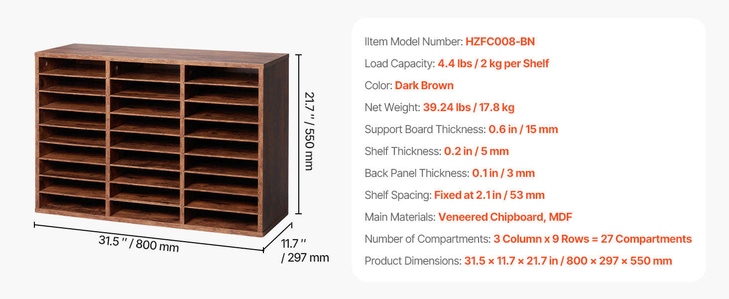 Wood Literature Organizer Mail Sorter for Office, Home, Classroom-36Squares Dark Brown / United States