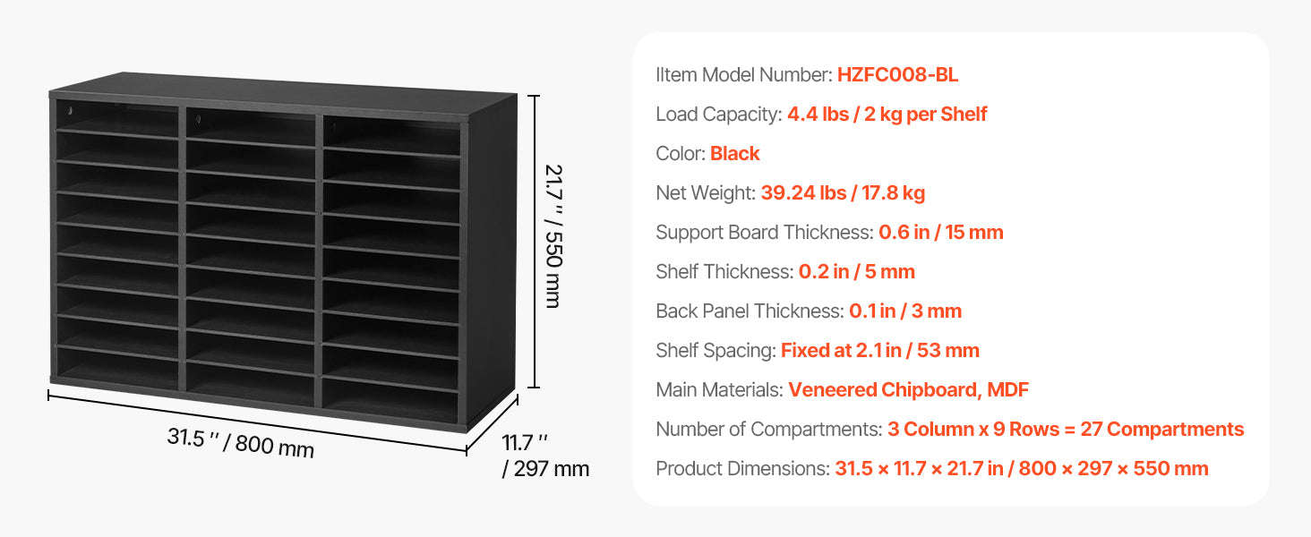 Wood Literature Organizer Mail Sorter for Office, Home, Classroom-36Squares Dark Brown / United States
