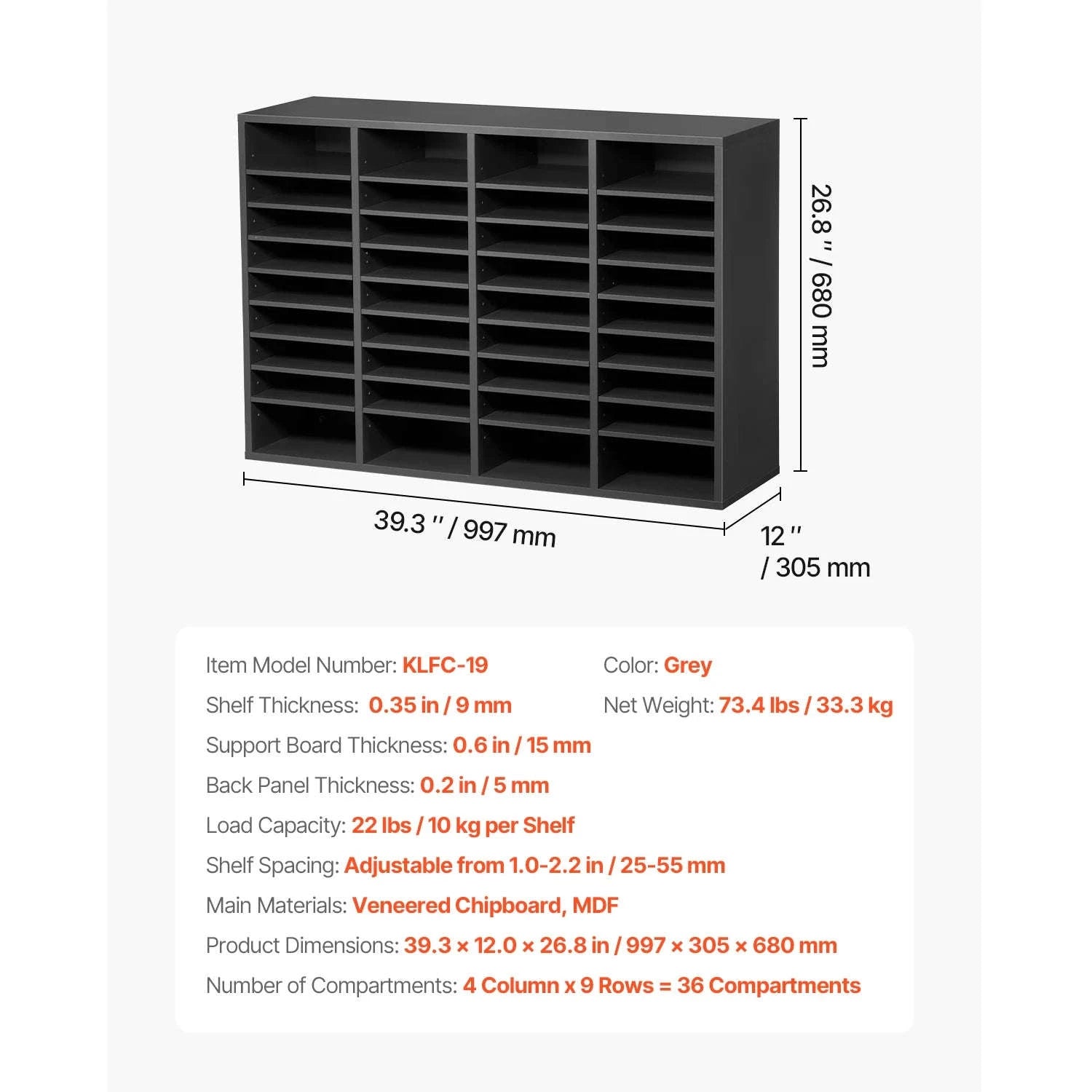 Wood Literature Organizer Mail Sorter for Office, Home, Classroom-36Squares Dark Brown / United States