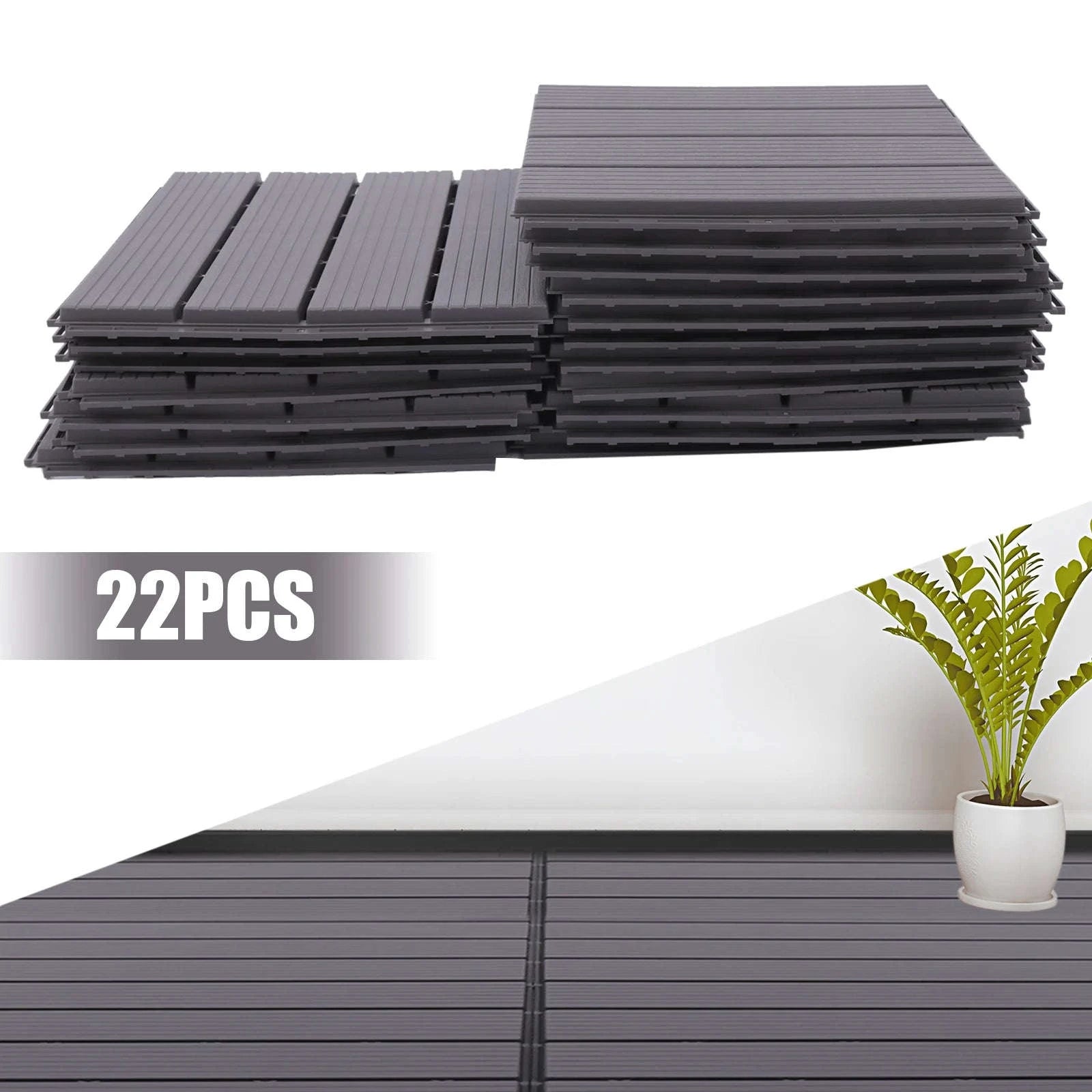 Wood Plastic Composite Patio Deck Tiles – 22 PCS Interlocking Set-Grey / GERMANY