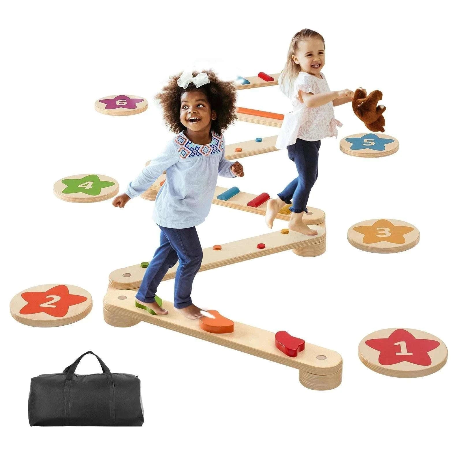 Wooden Balance Beam Stepping Stones Set for Kids 2–6-6pcs / United States