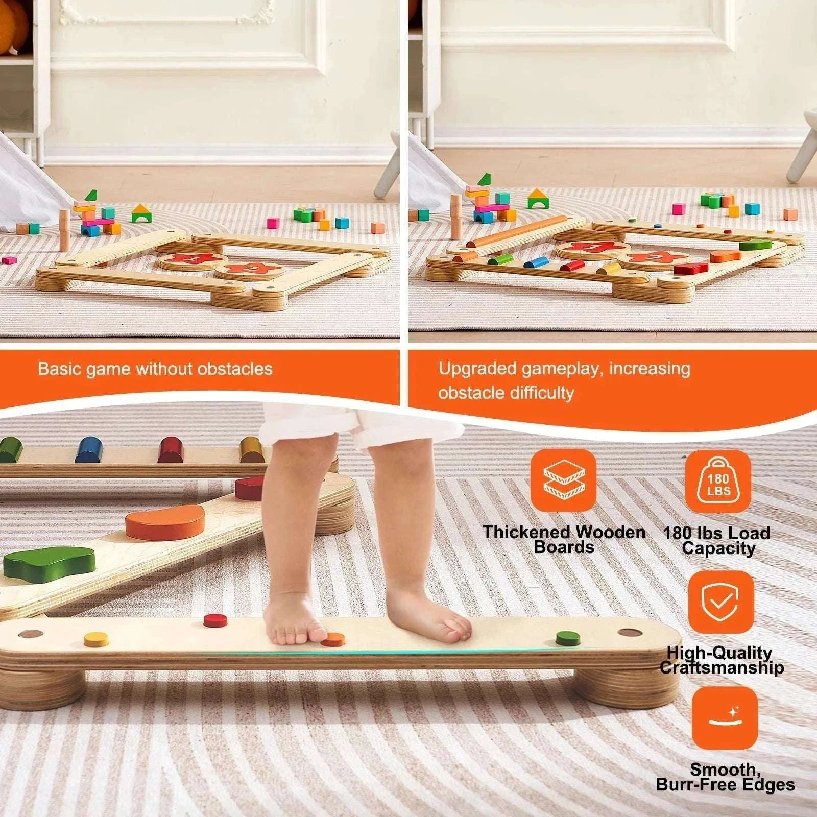 Wooden Balance Beam Stepping Stones Set for Kids 2–6-6pcs / United States