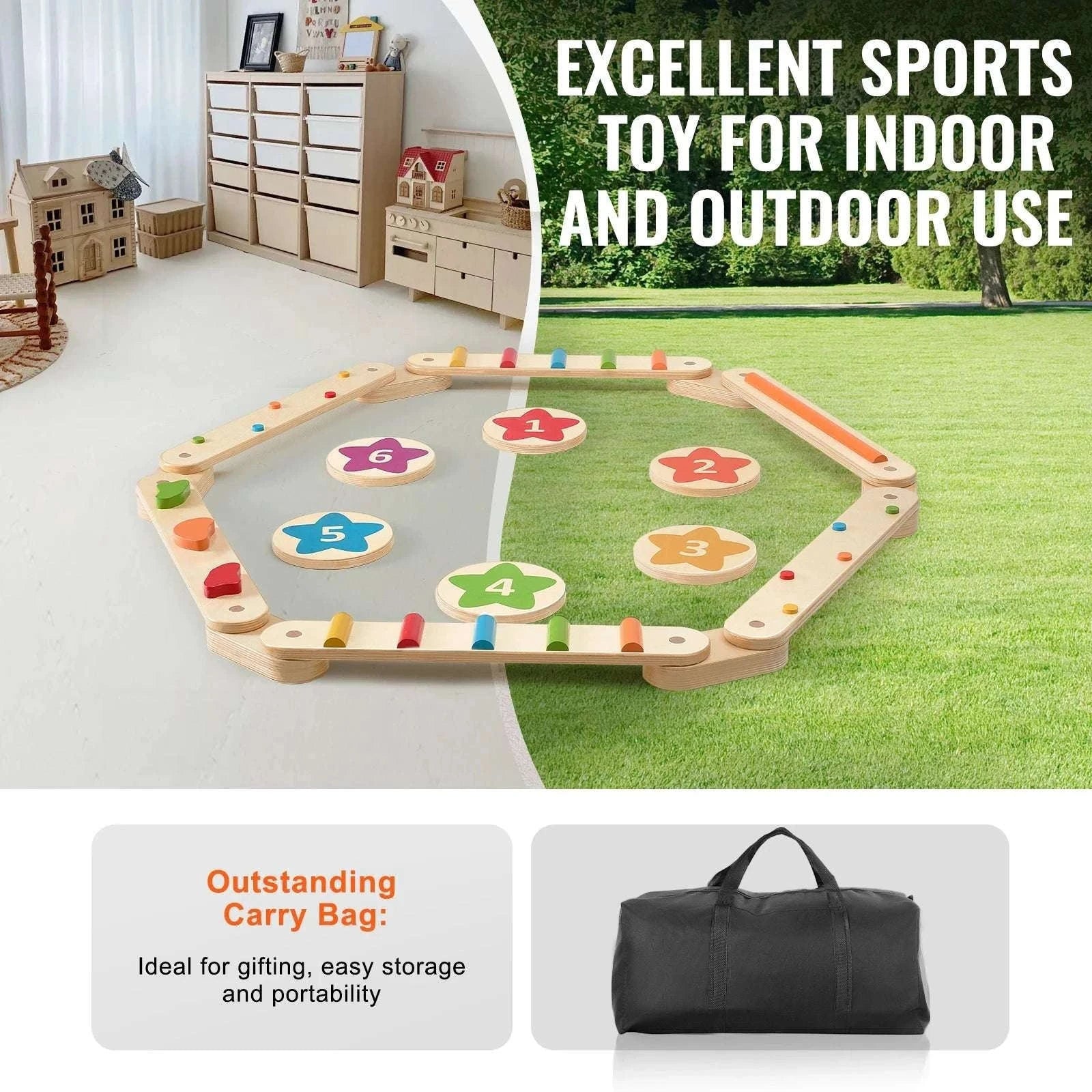 Wooden Balance Beam Stepping Stones Set for Kids 2–6-6pcs / United States