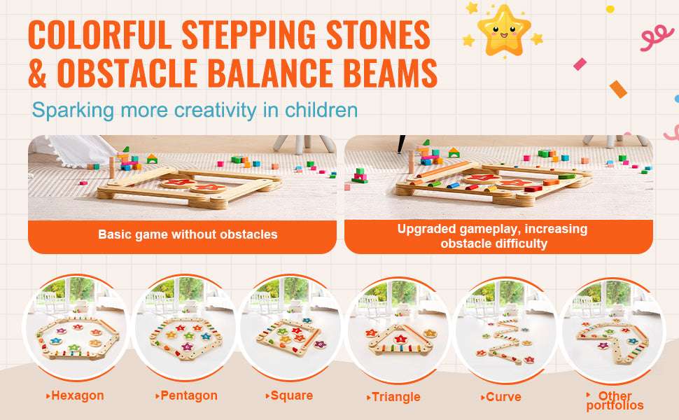 Wooden Balance Beam Stepping Stones Set for Kids 2–6-6pcs / United States