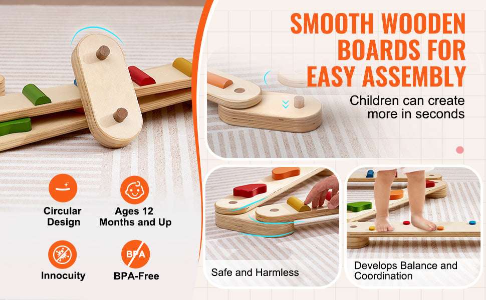 Wooden Balance Beam Stepping Stones Set for Kids 2–6-6pcs / United States