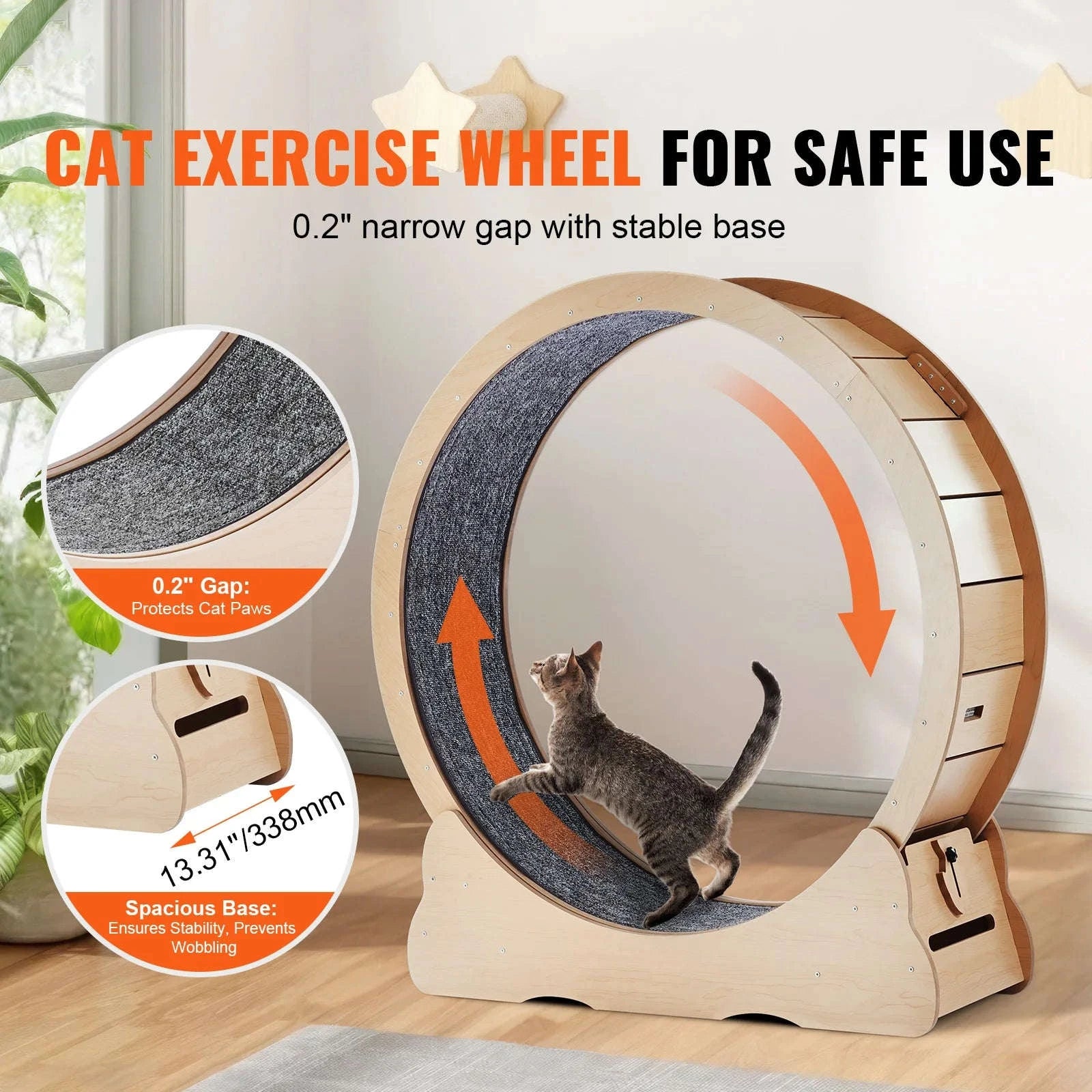 Wooden Cat Exercise Wheel with Detachable Carpet and Cat Teaser-35.8inch / france