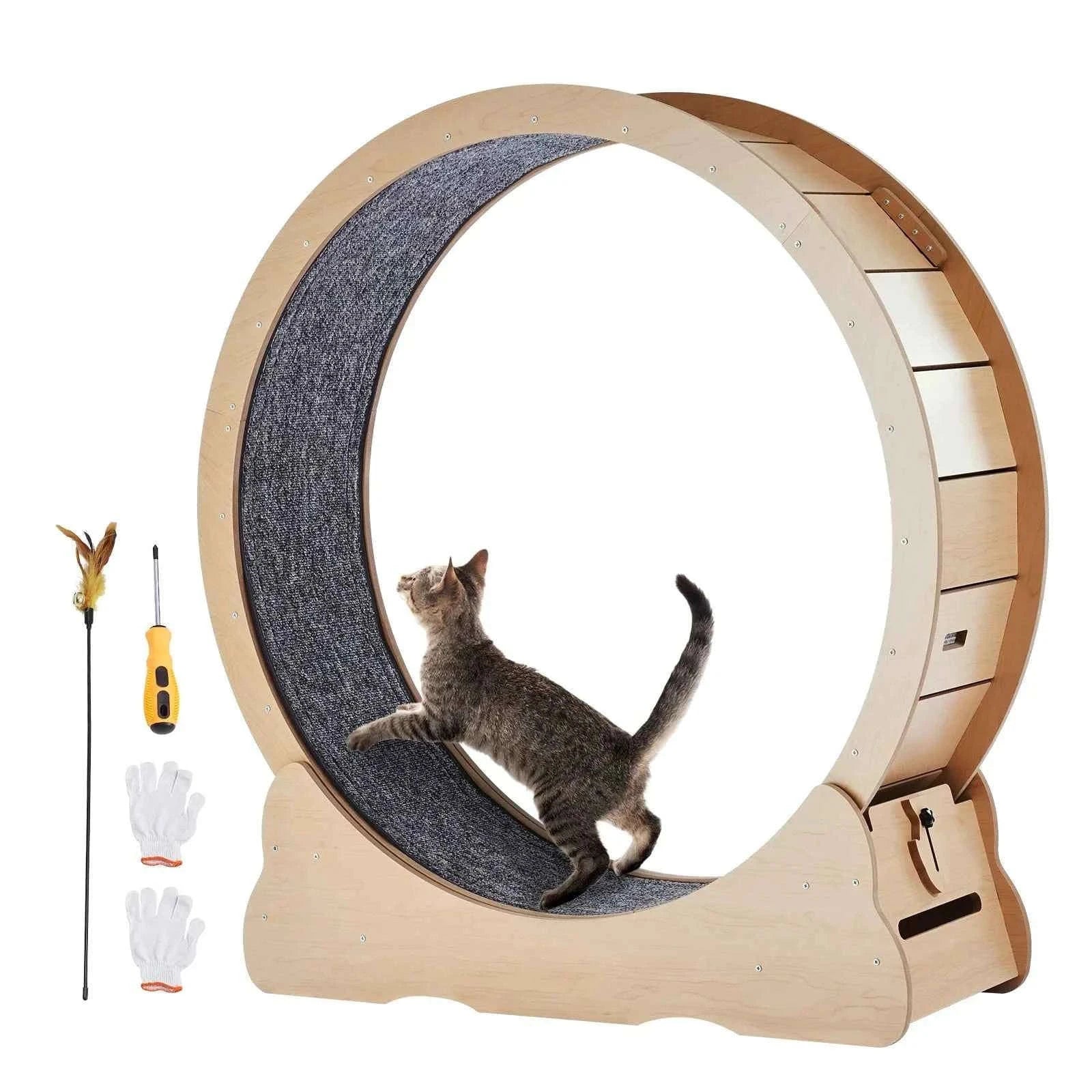 Wooden Cat Exercise Wheel with Detachable Carpet and Cat Teaser-35.8inch / france