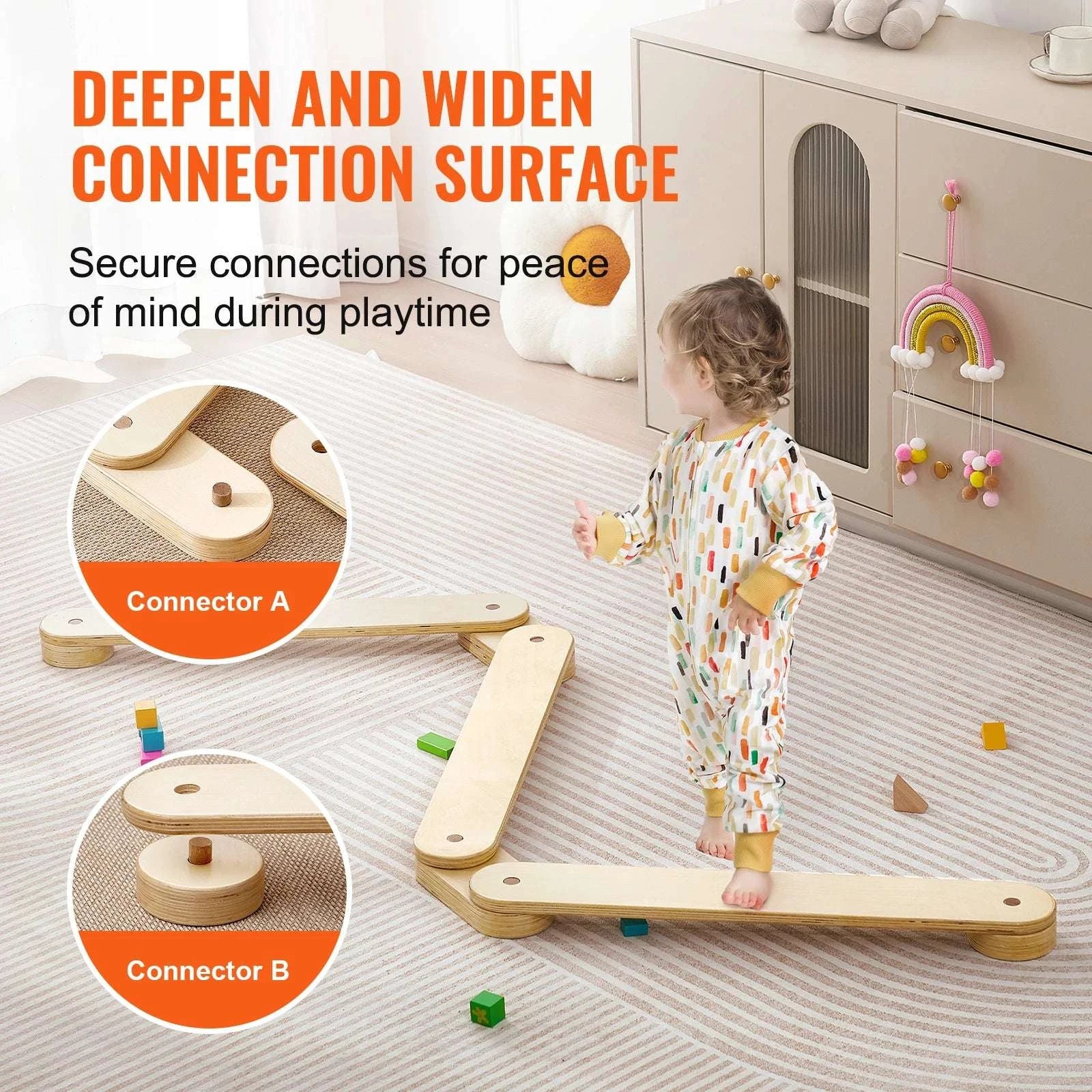 Wooden Kids Balance Beam Set for Indoor & Outdoor Play-3 PCS / france