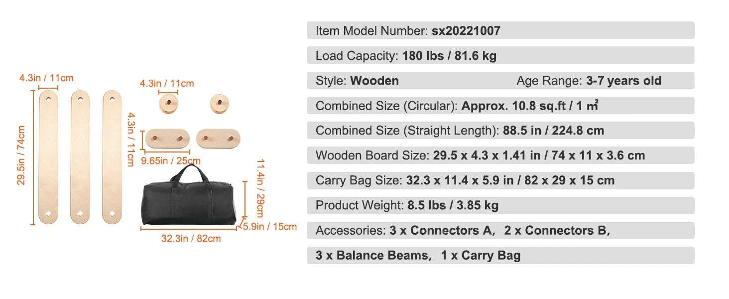 Wooden Kids Balance Beam Set for Indoor & Outdoor Play-3 PCS / france