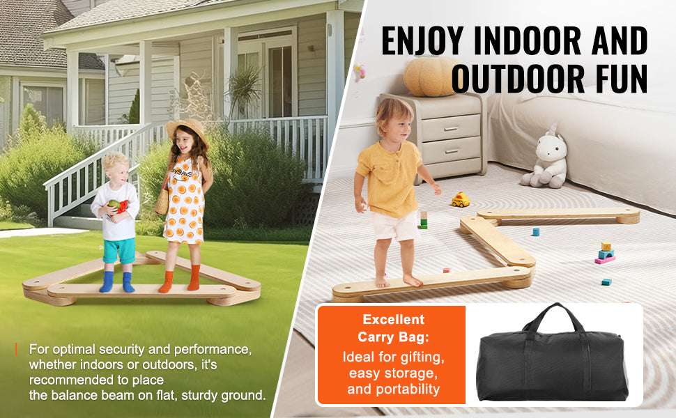 Wooden Kids Balance Beam Set for Indoor & Outdoor Play-3 PCS / france