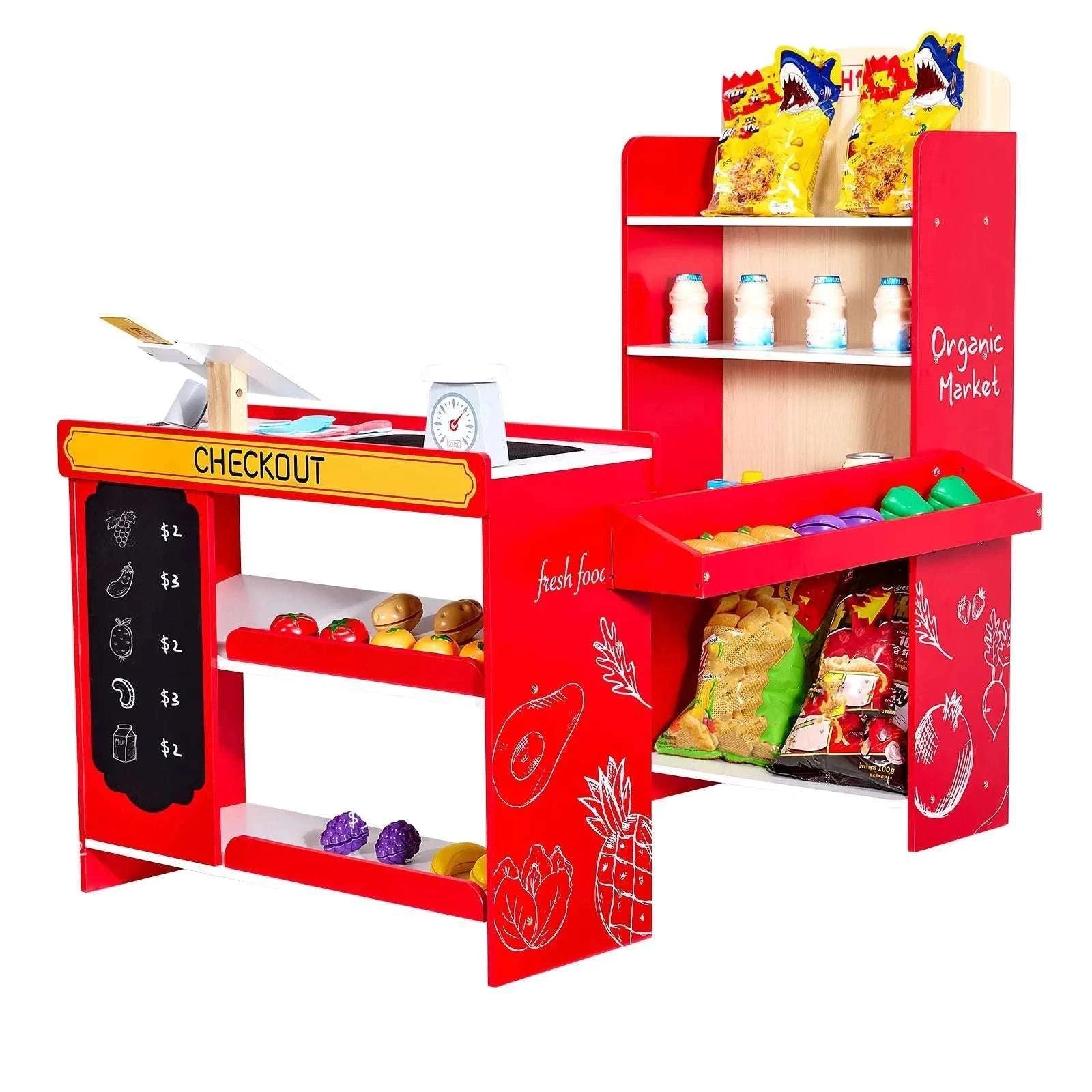 Wooden Kids Grocery Store Playset with Scanner & Cash Register-1Set / spain