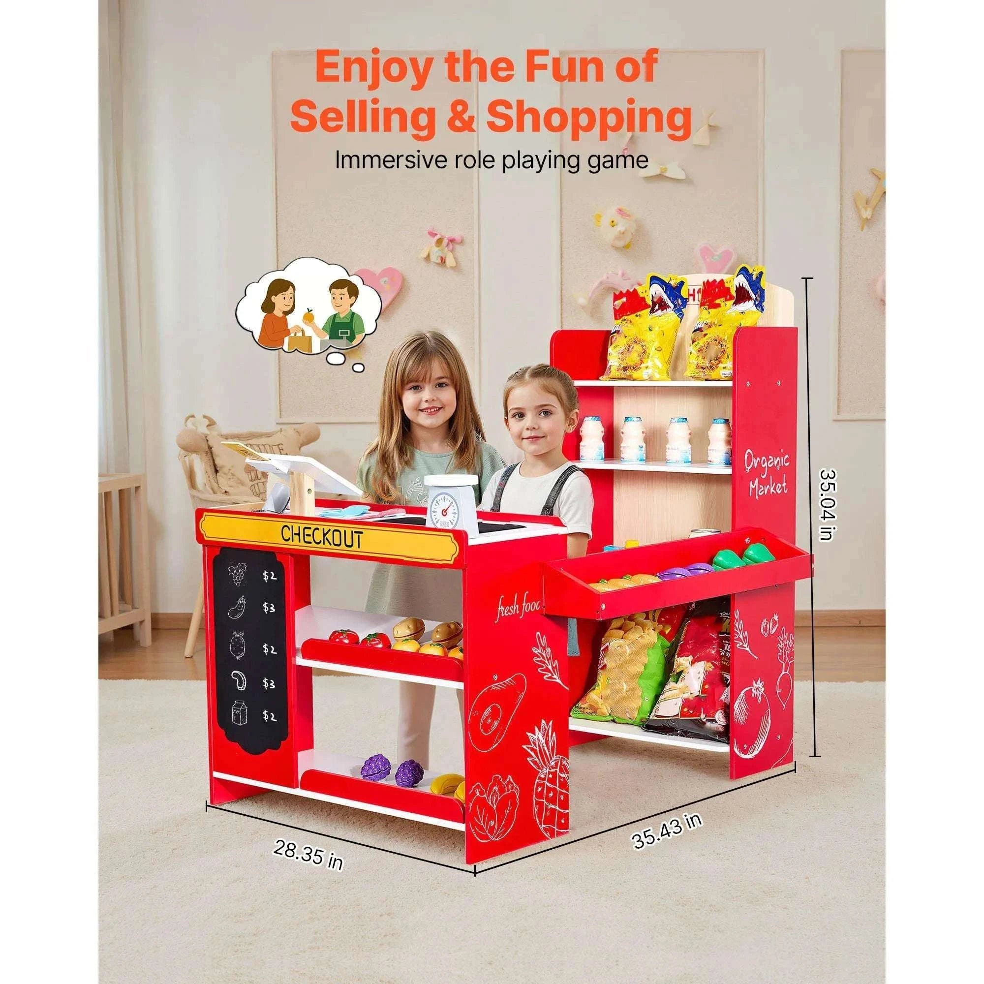 Wooden Kids Grocery Store Playset with Scanner & Cash Register-1Set / spain