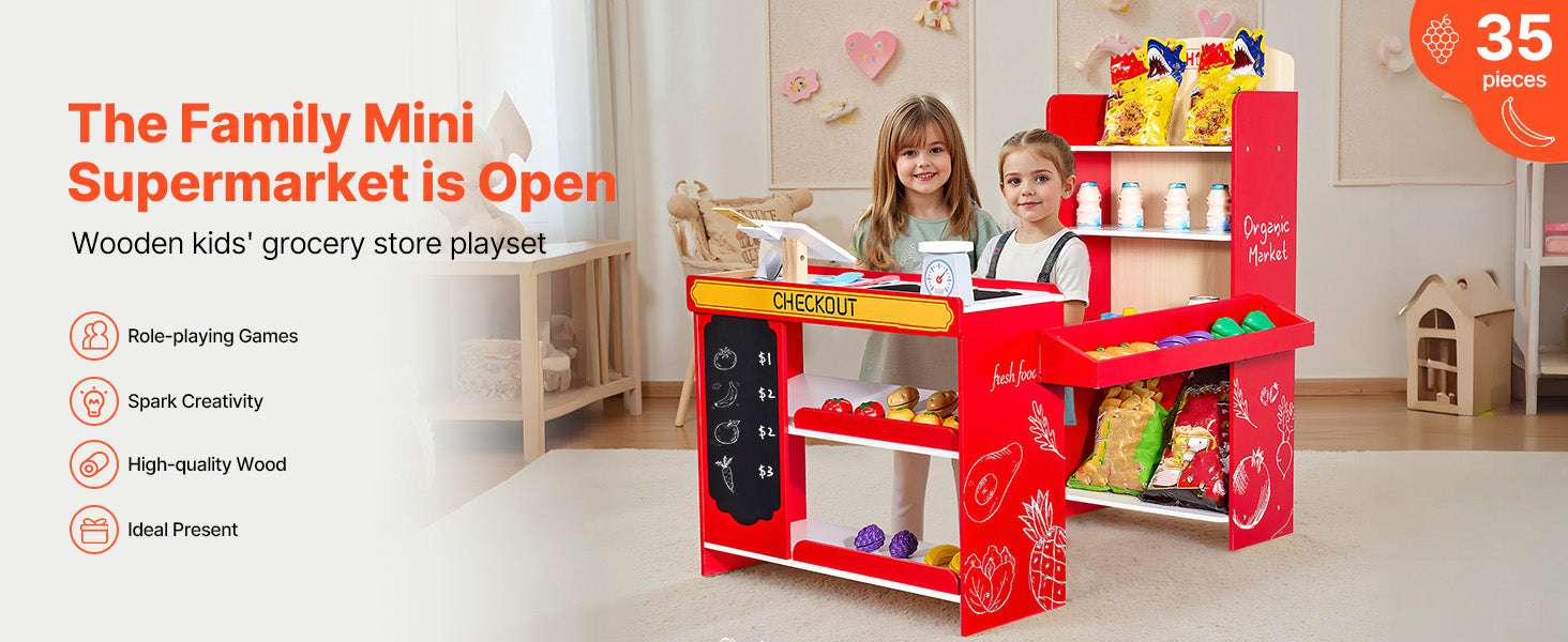 Wooden Kids Grocery Store Playset with Scanner & Cash Register-1Set / spain
