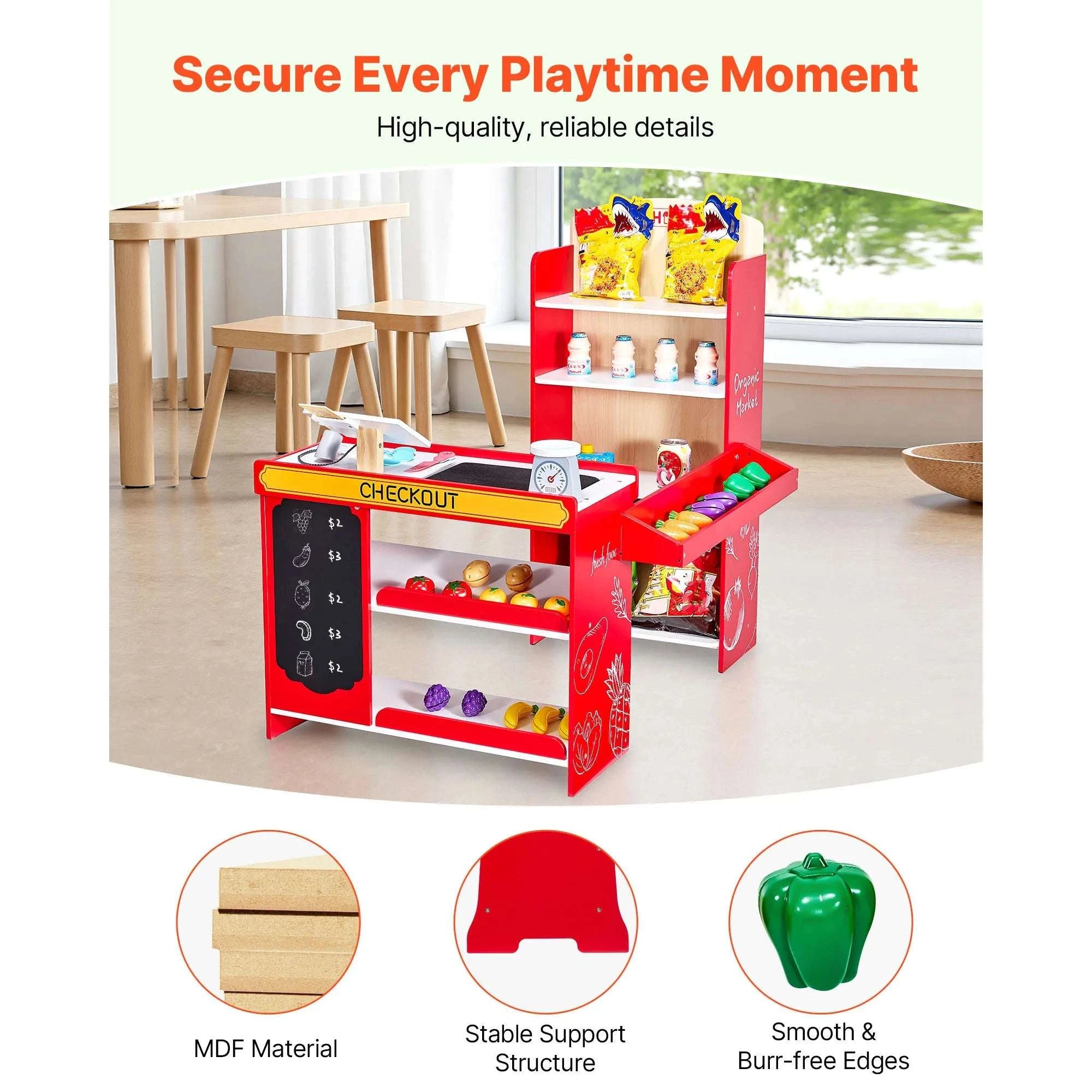 Wooden Kids Grocery Store Playset with Scanner & Cash Register-1Set / spain