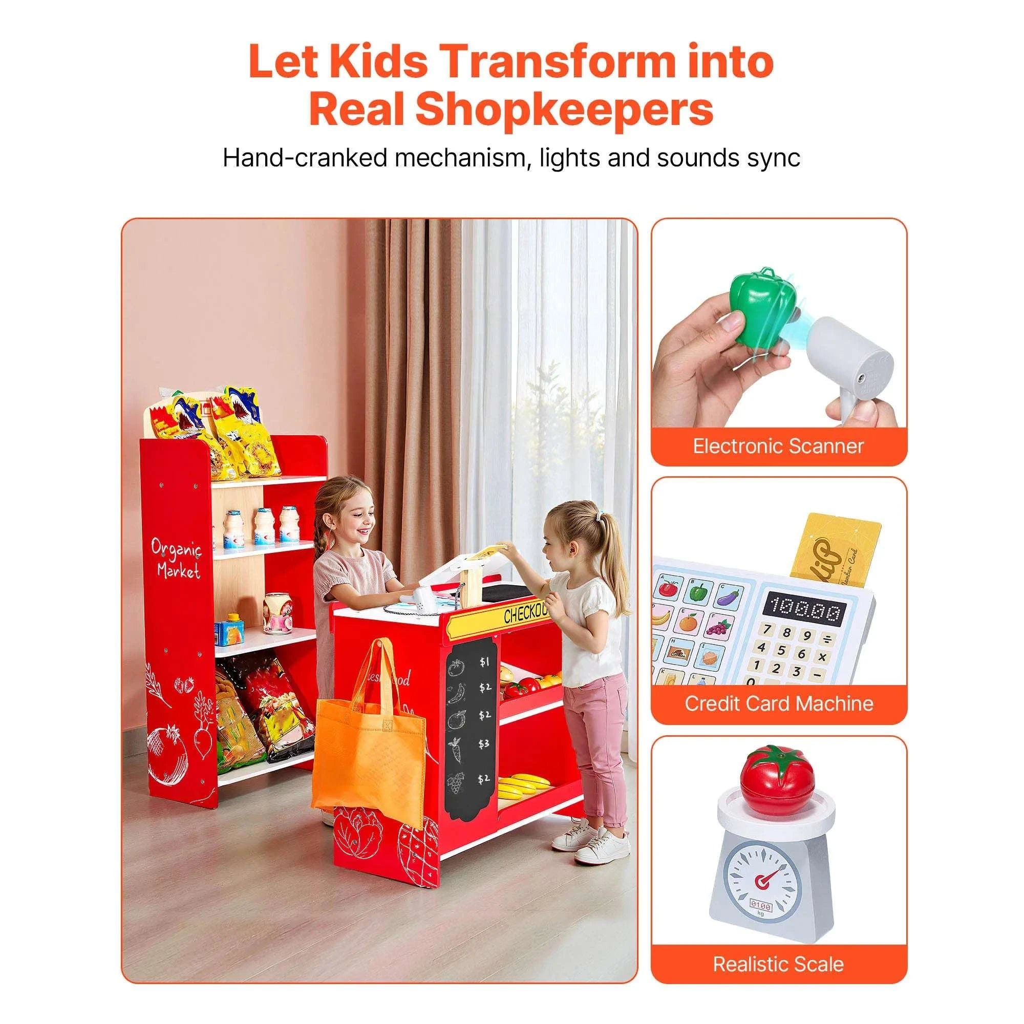 Wooden Kids Grocery Store Playset with Scanner & Cash Register-1Set / spain
