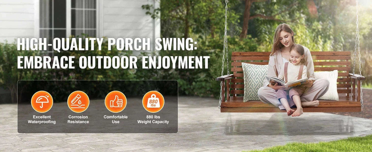 Wooden Porch Swing 5 ft Patio Bench with Steel Chains-brown 5ft / CZECH REPUBLIC