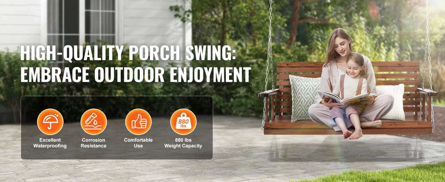 Wooden Porch Swing 5 ft Patio Bench with Steel Chains-brown 5ft / CZECH REPUBLIC