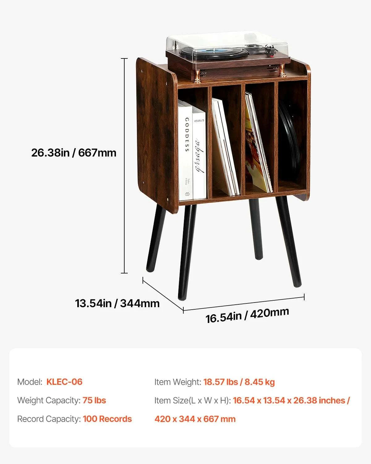 Wooden Record Player Stand with Vinyl Storage and Display Shelf-3 Layers Ironwood / Australia