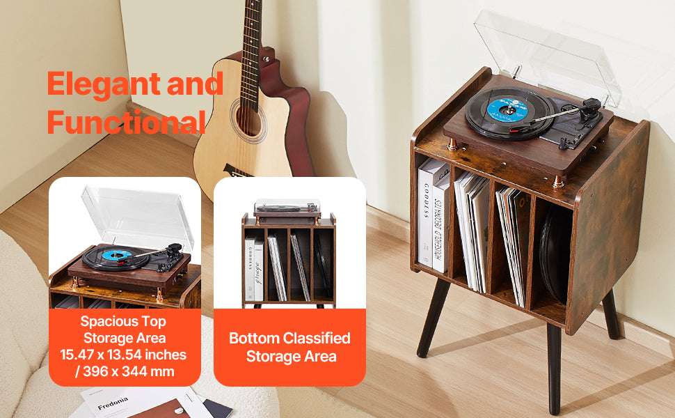 Wooden Record Player Stand with Vinyl Storage and Display Shelf-3 Layers Ironwood / Australia
