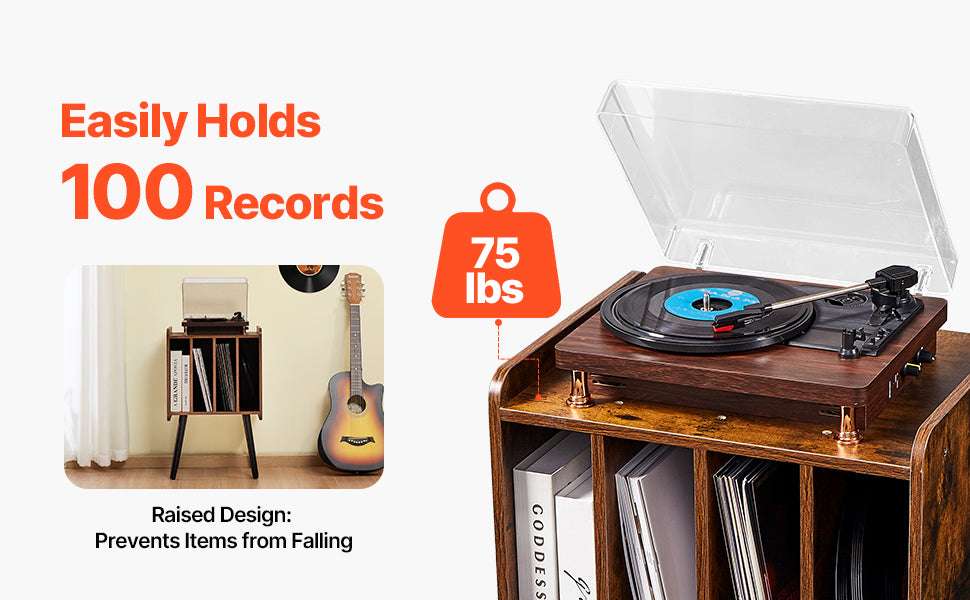 Wooden Record Player Stand with Vinyl Storage and Display Shelf-3 Layers Ironwood / Australia