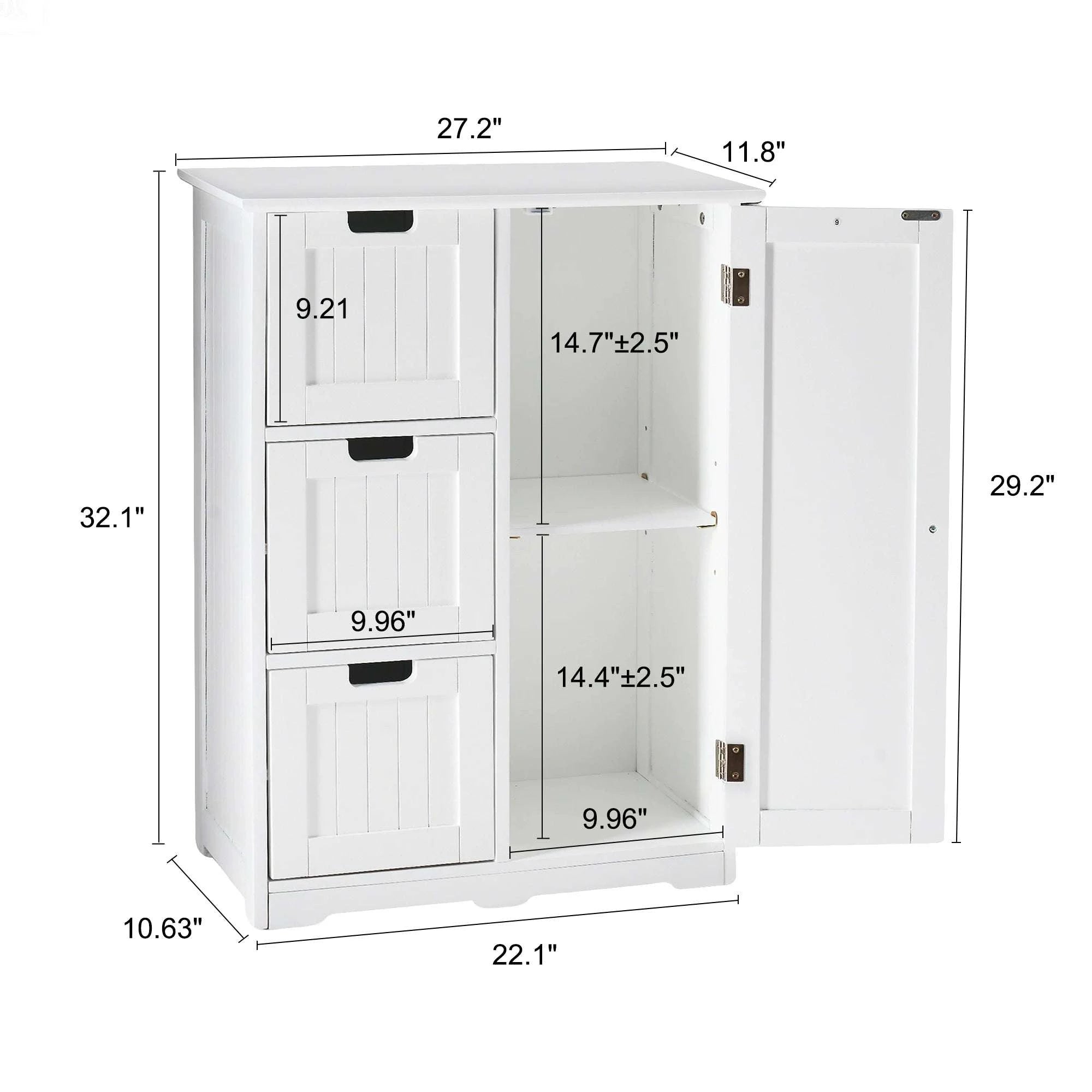 Wooden Storage Cabinet with Drawers and Cupboard for Home Organization-Ivory / United States