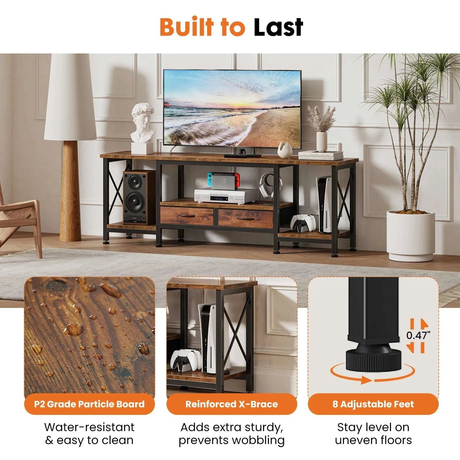 Wooden TV Stand with Charging Station for Up to 75 Inch TVs-55IN / United States