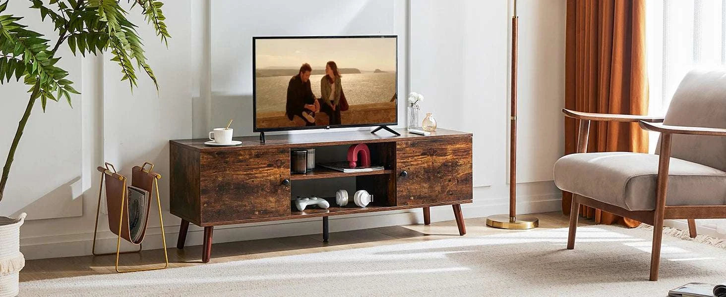 Wooden TV Stand with Storage for Up to 60 Inch TVs-Brown / United States
