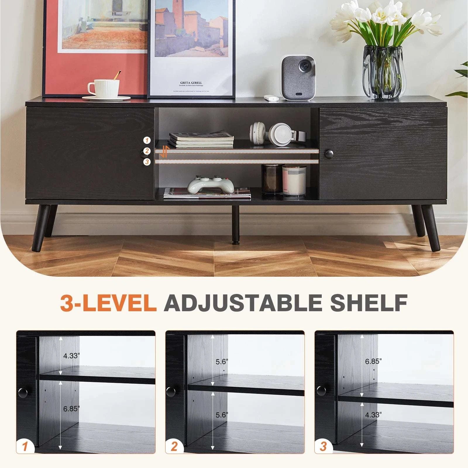 Wooden TV Stand with Storage for Up to 60 Inch TVs-Brown / United States