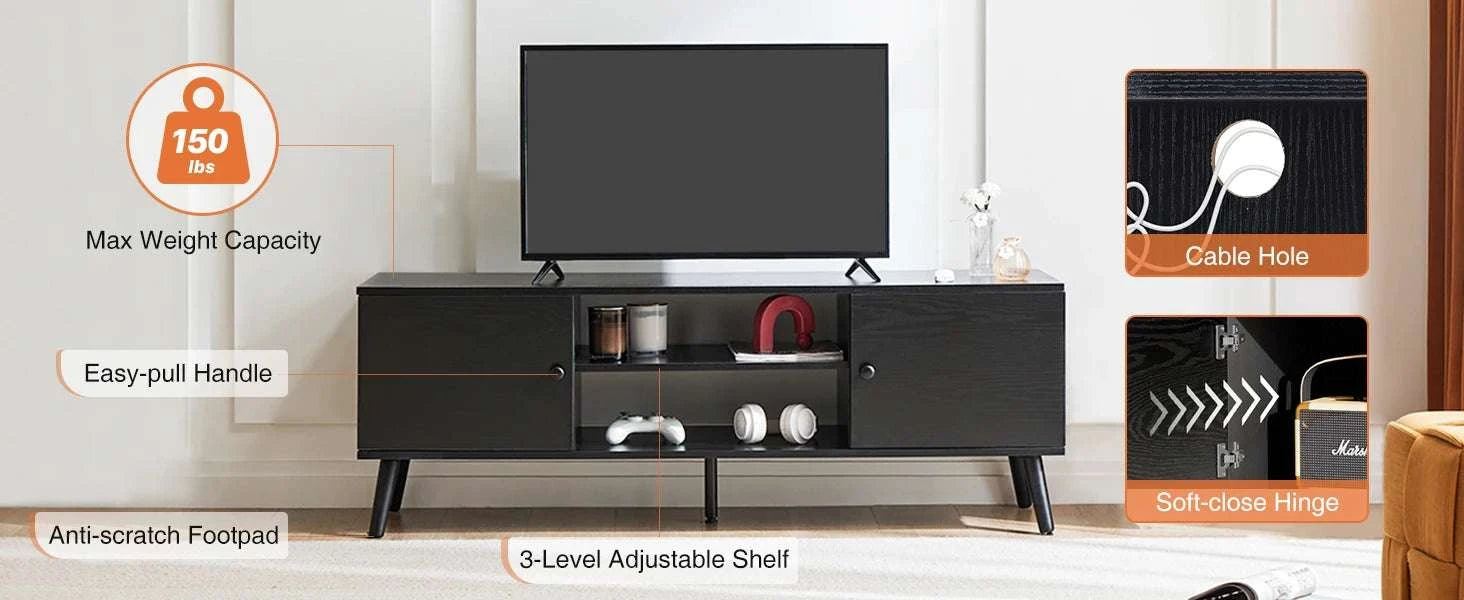 Wooden TV Stand with Storage for Up to 60 Inch TVs-Brown / United States