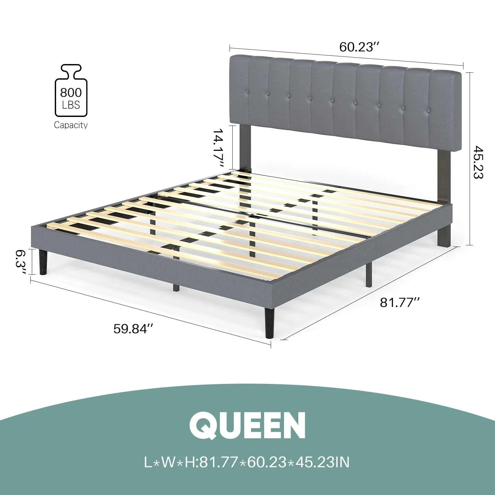 Wooden Upholstered Bed Frame with Adjustable Headboard, No Box Spring-Full / United States