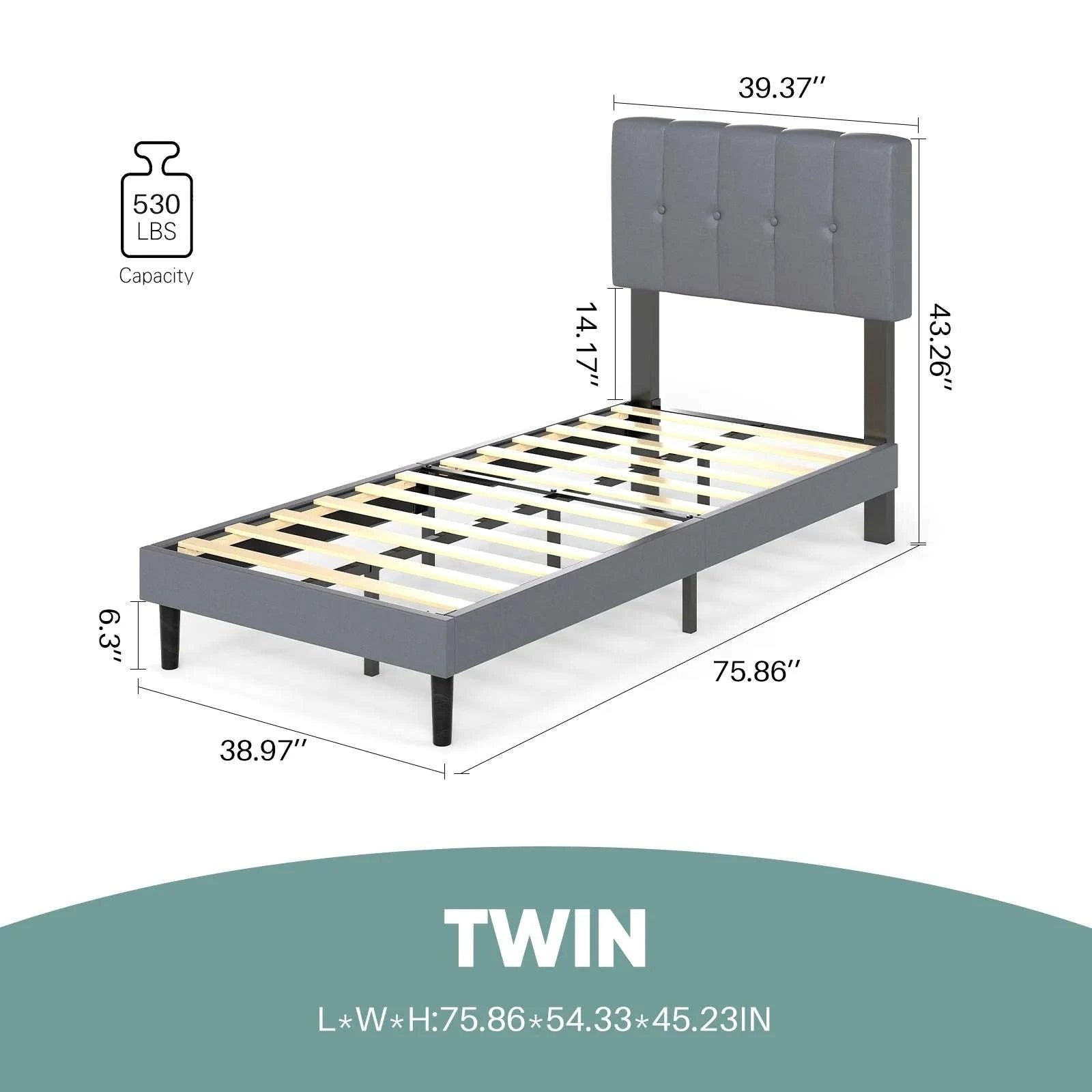Wooden Upholstered Bed Frame with Adjustable Headboard, No Box Spring-Full / United States