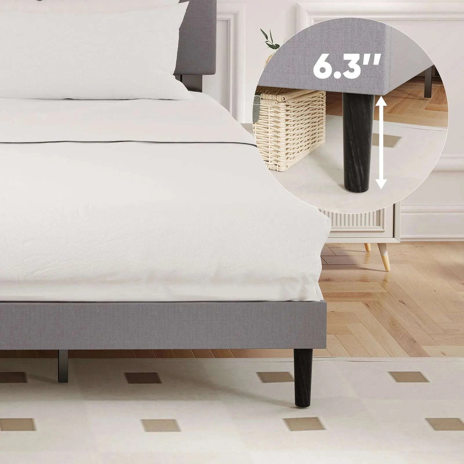Wooden Upholstered Bed Frame with Adjustable Headboard, No Box Spring-Full / United States