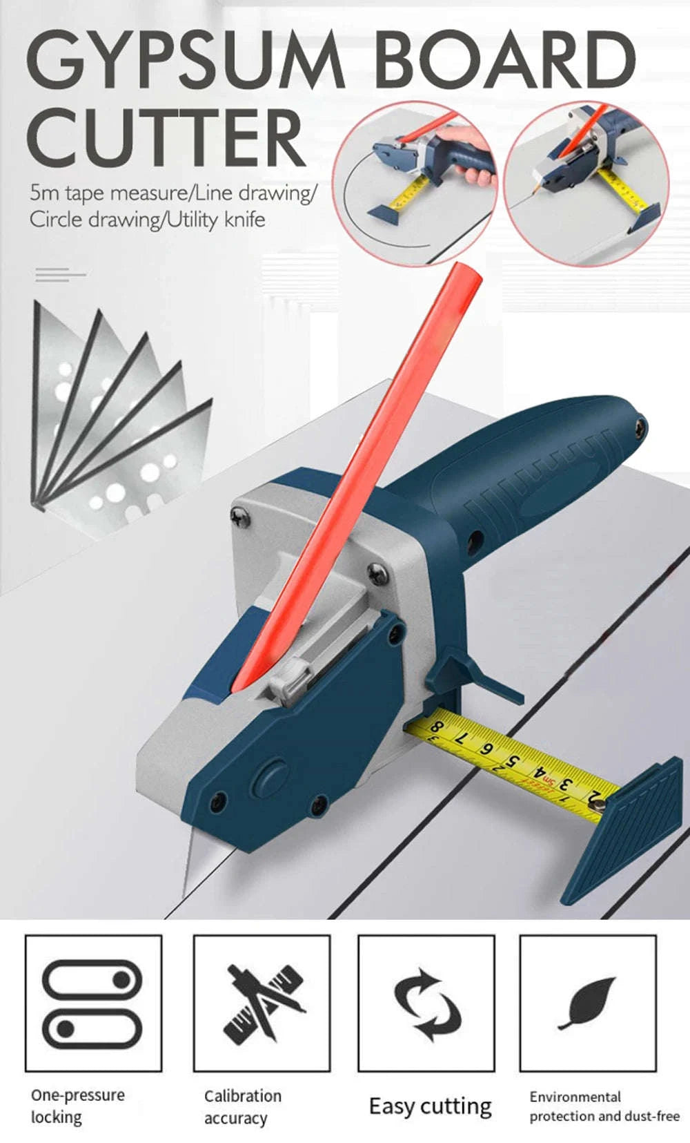 Woodworking Gypsum Board Cutting Tool with Built‑In Tape Measure-10 Pcs blade