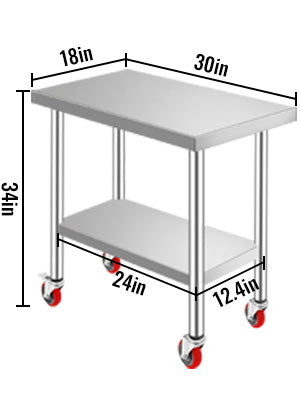 Stainless Steel Kitchen Worktable with Shelves and Caster Wheels