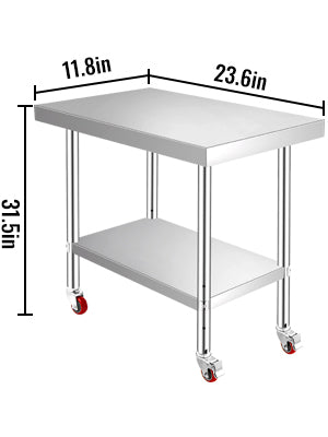 Stainless Steel Kitchen Worktable with Shelves and Caster Wheels