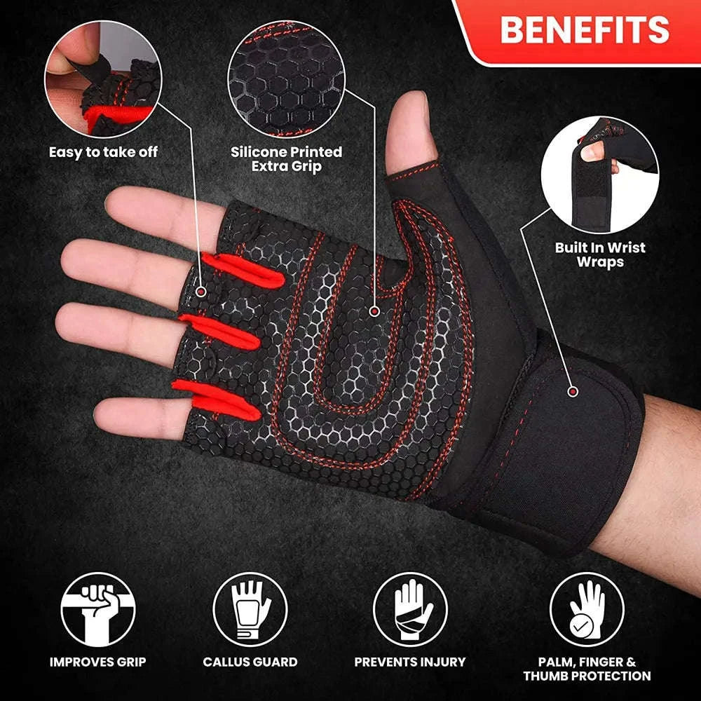Workout Gloves Half Finger With Wrist Support-Z44-Black / L