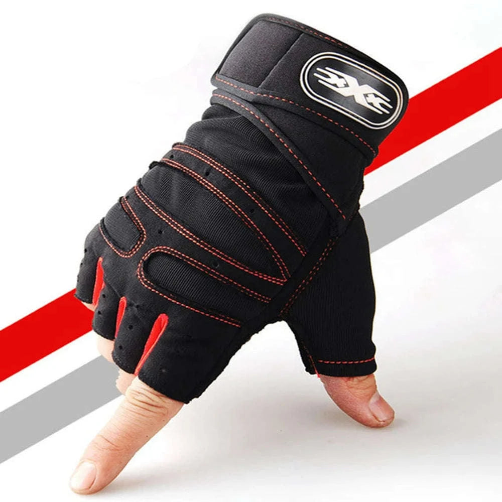 Workout Gloves Half Finger With Wrist Support-Z44-Black / L
