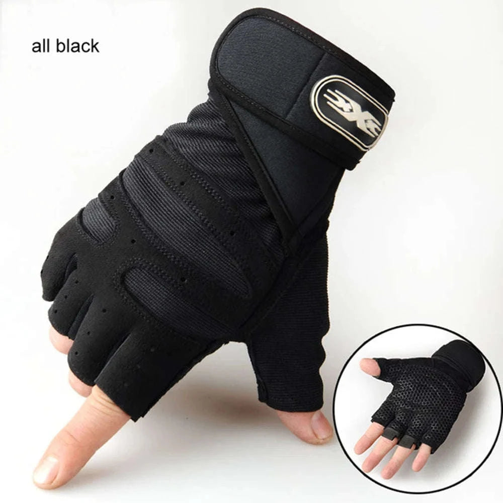 Workout Gloves Half Finger With Wrist Support-Z44-Black / L