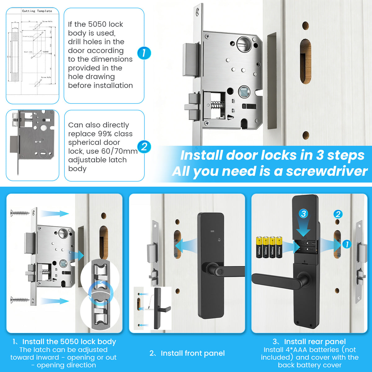 New Smart Door Lock With WIFI Compatible Tuya APP Digital Electronic Lock Smart Home Wooden Door Lock Fingerprint With Key, swipe card