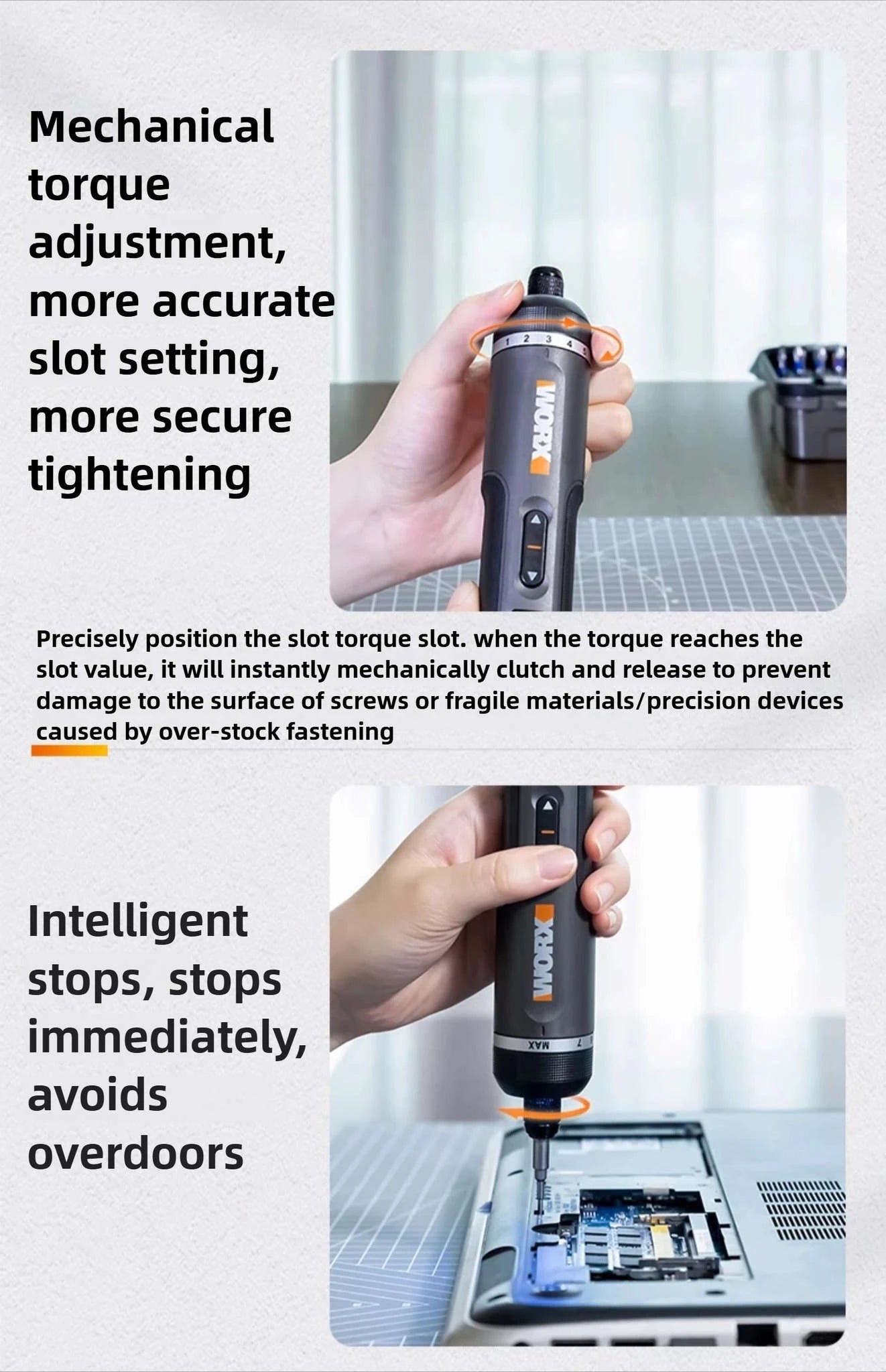 WORX 4V Cordless Electric Screwdriver Set-WX240 plastic box