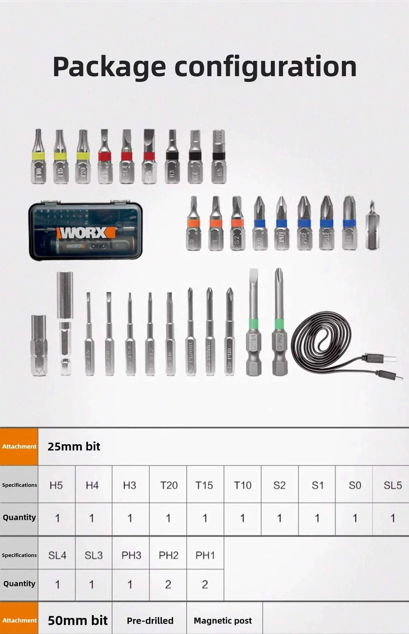 WORX 4V Cordless Electric Screwdriver Set-WX240 plastic box