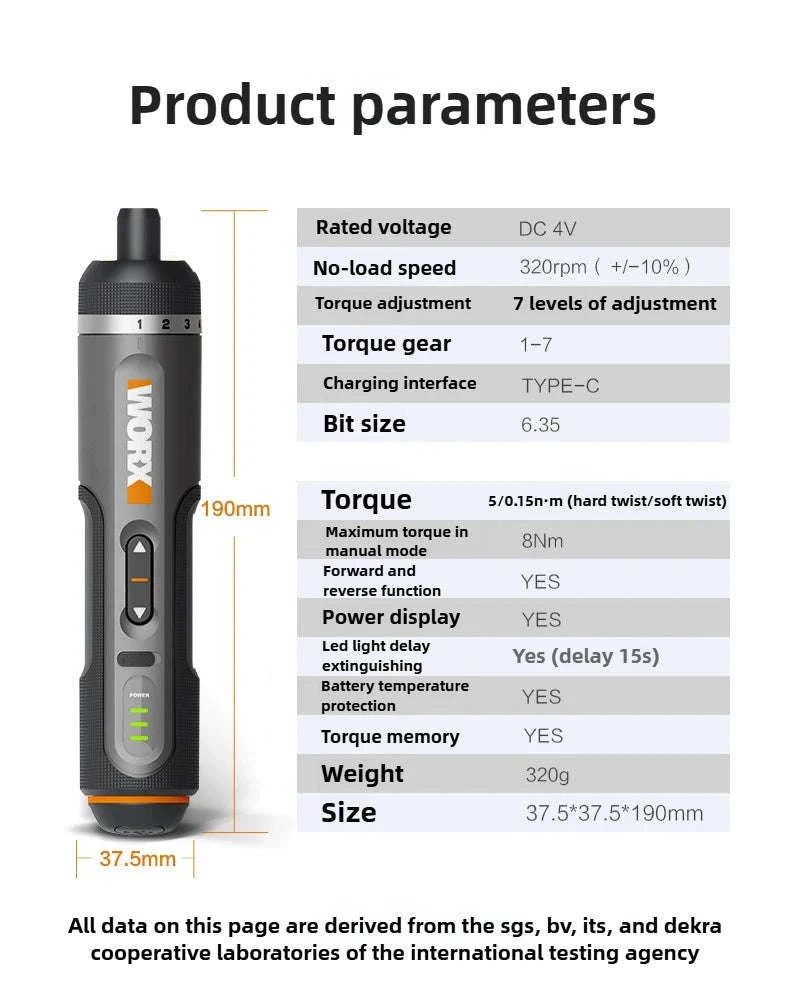 WORX 4V Cordless Electric Screwdriver Set-WX240 plastic box