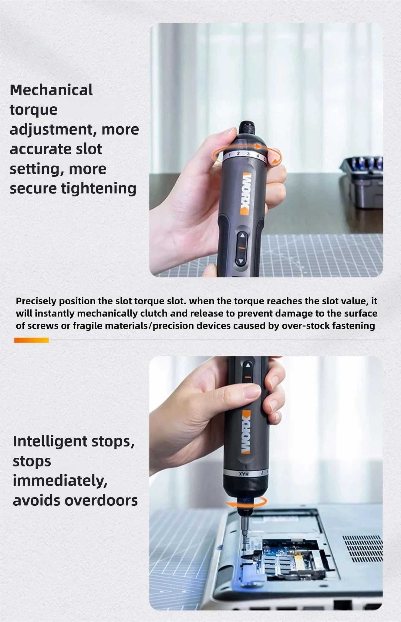 WORX 4V Cordless Electric Screwdriver Set-WX240 plastic box