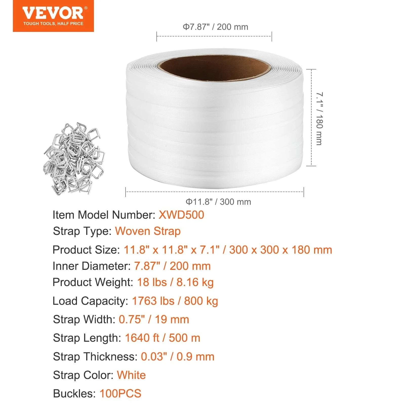 Woven Strapping Roll 330–1640ft Heavy Duty Pallet Packaging Band-330ft / United States