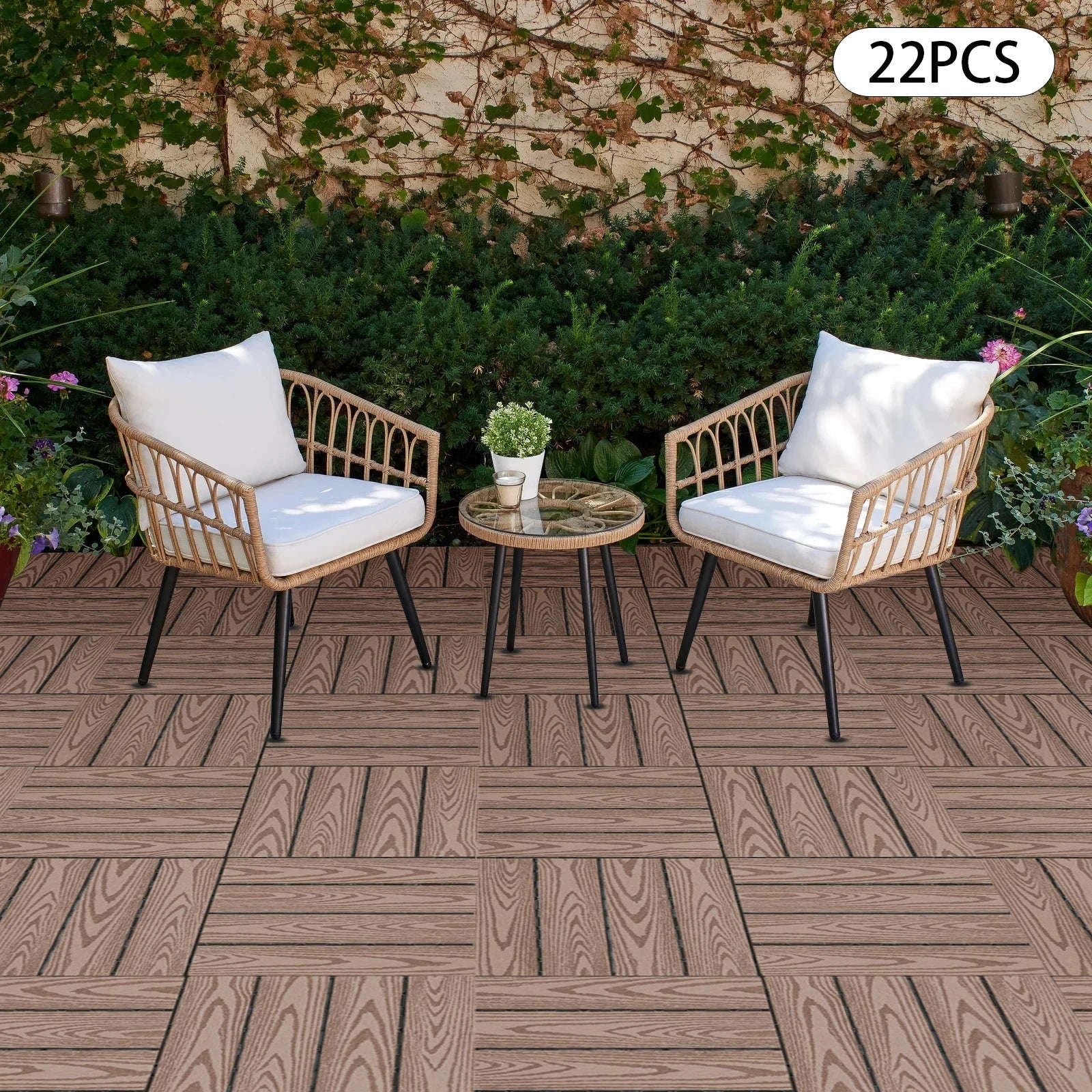 WPC Interlocking Deck Tiles for Patio & Balcony-Coffee / GERMANY