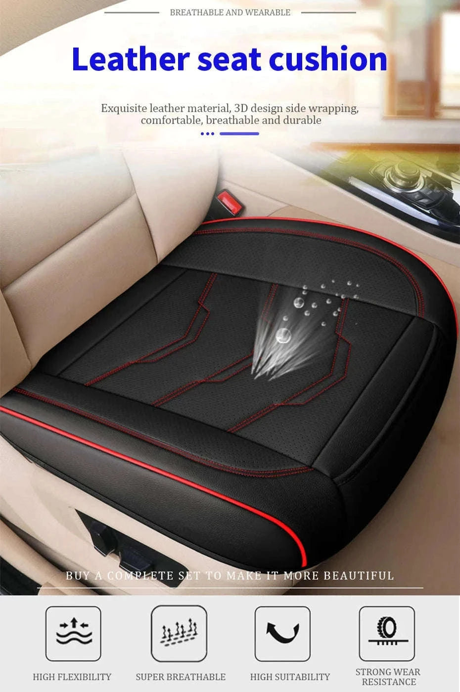 Wrapped Car Seat Cover PU Leather Breathable Seat Protector-black rear 1pc
