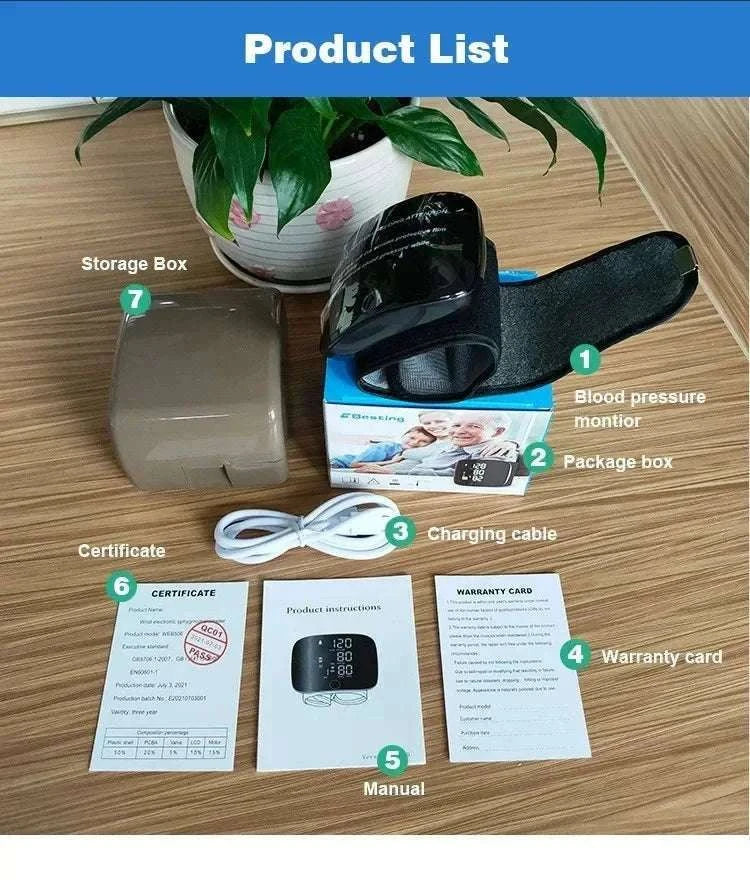Wrist Blood Pressure Monitor with LED Display and Voice Prompt-Russian Voice