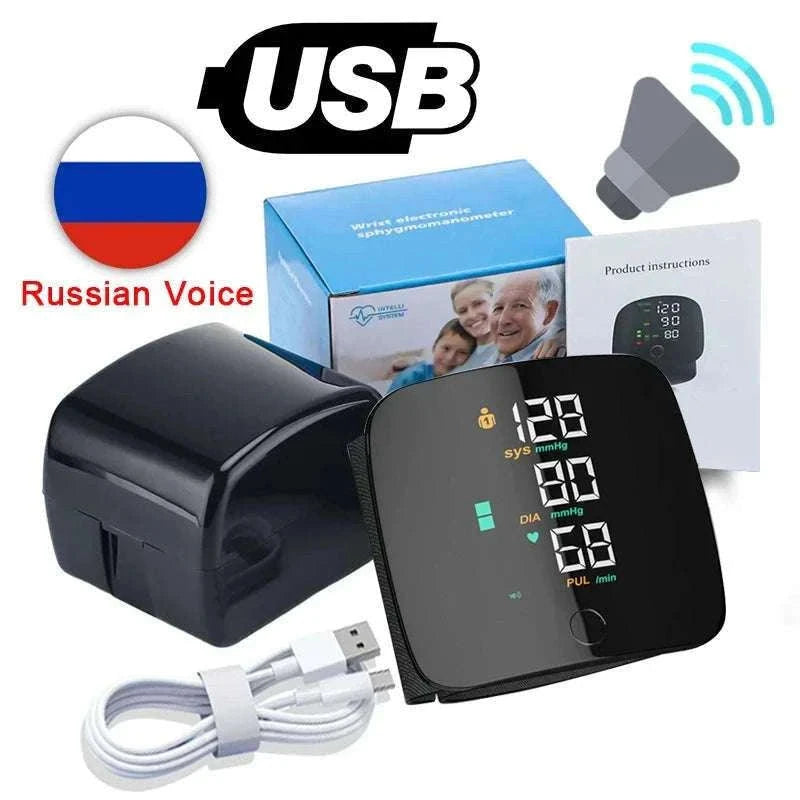 Wrist Blood Pressure Monitor with LED Display and Voice Prompt-Russian Voice